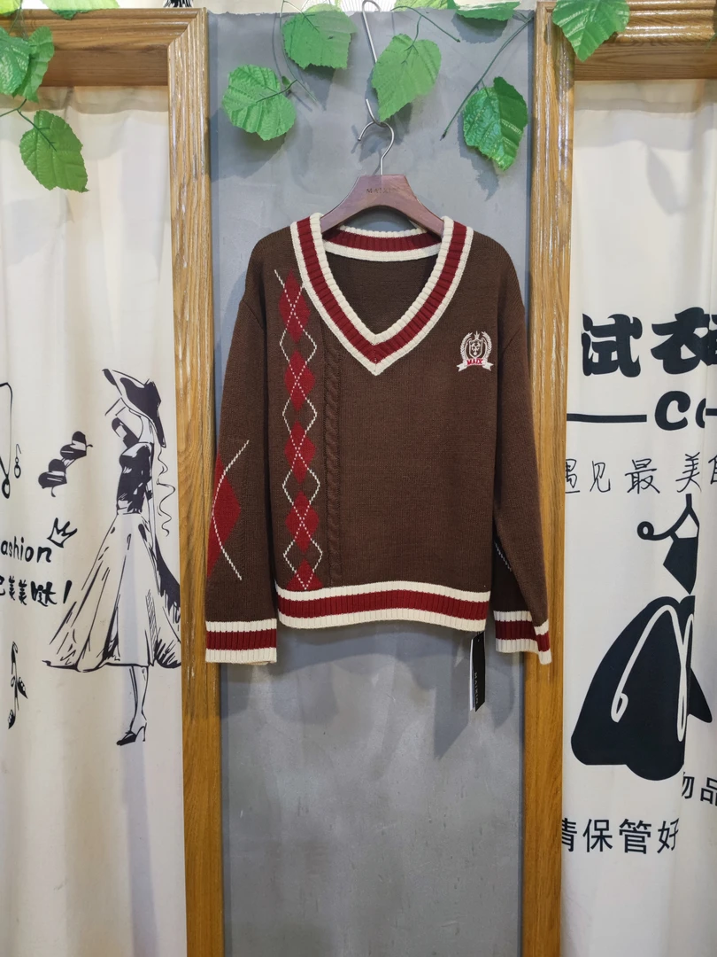 麦寻MYTZQ010冬春季V领学院风宽松套头针织女士毛衣