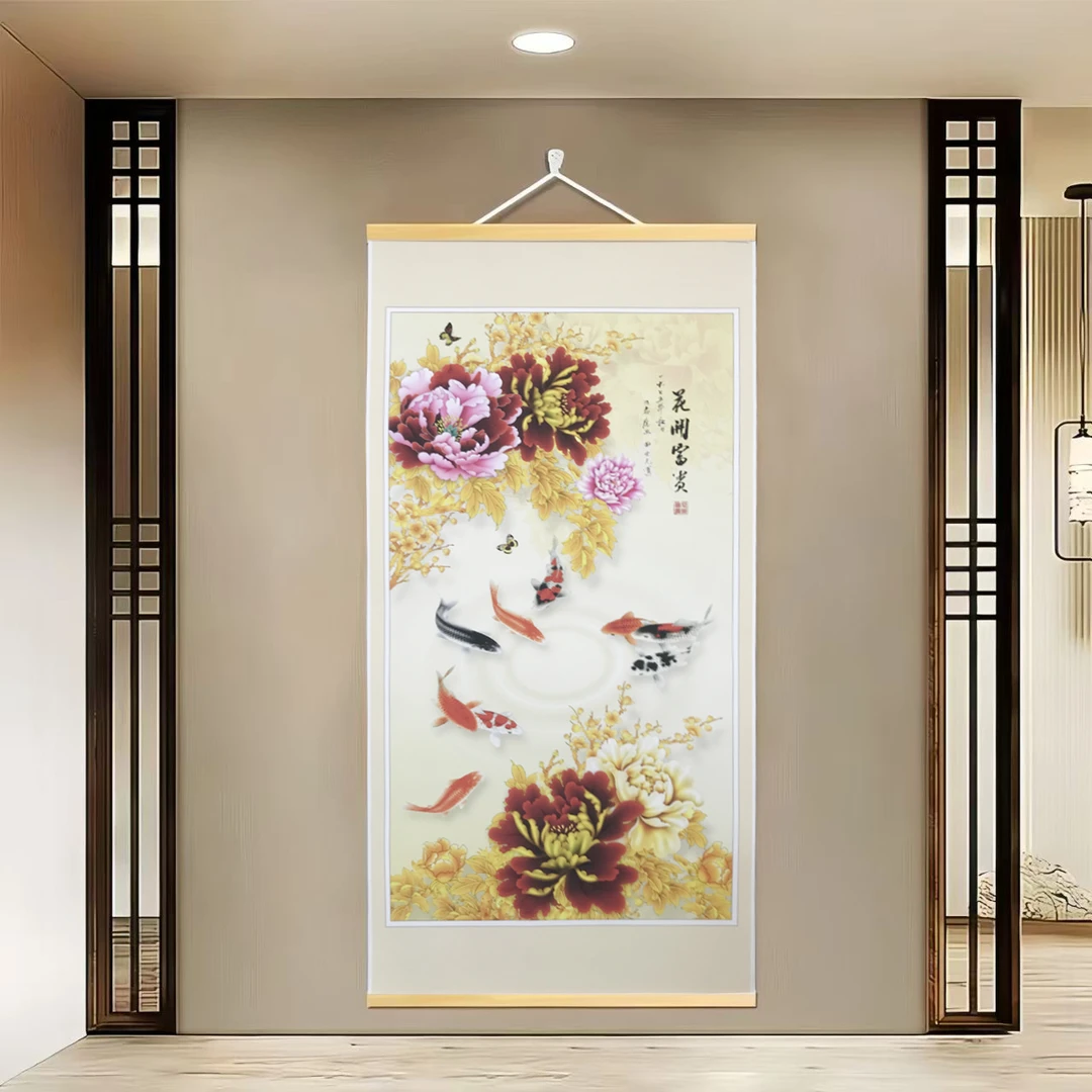 【710花开富贵】60x120cm现代简约挂轴装饰画办公室家居装饰画