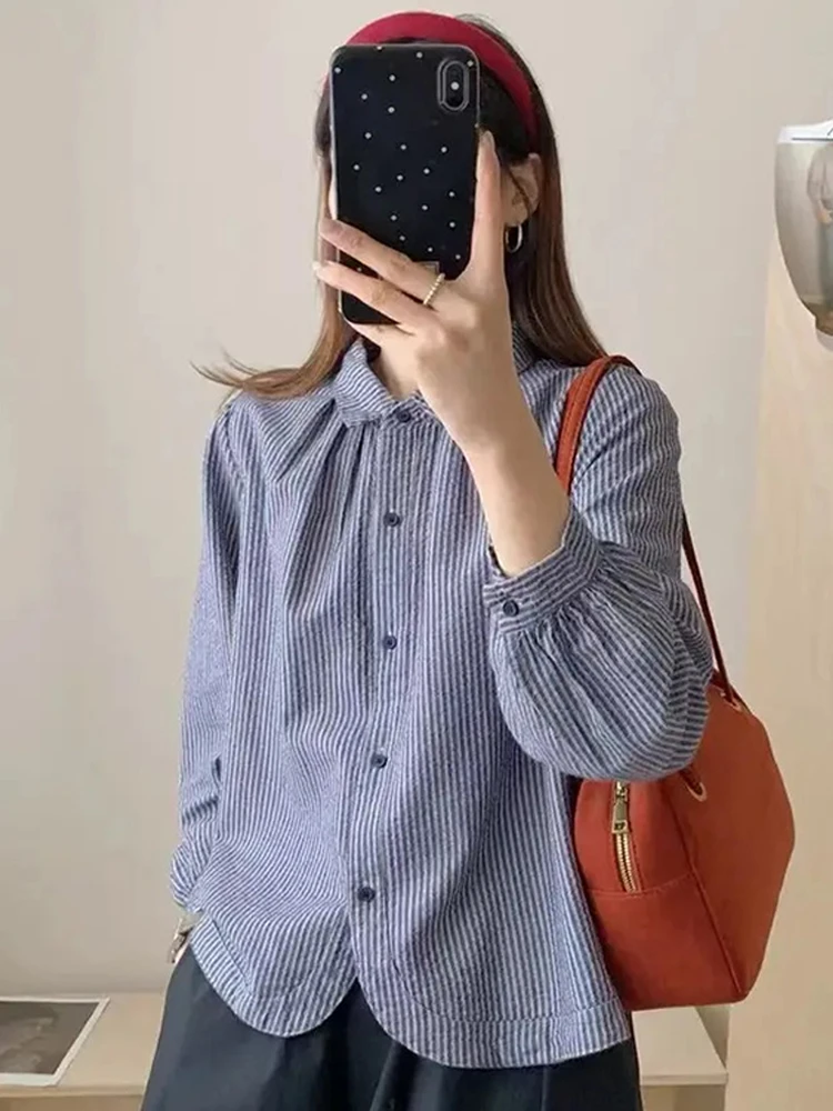 （全额运费补贴）棉条纹长袖衬衫女2025秋季新款休闲洋气百搭上衣