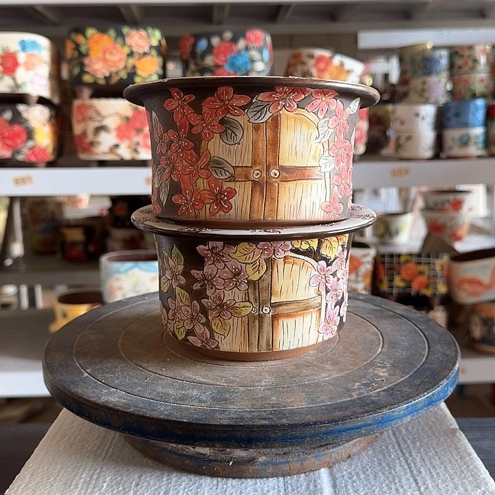 紫砂花盆景德镇陶瓷美术