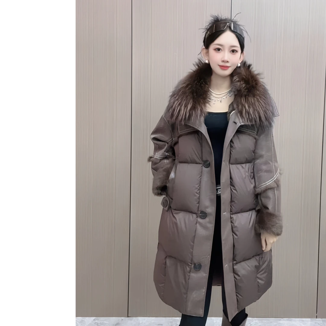 【冰岛暖冬】保暖插肩袖中长款翻领外套百搭韩版冬季女装皮草外套