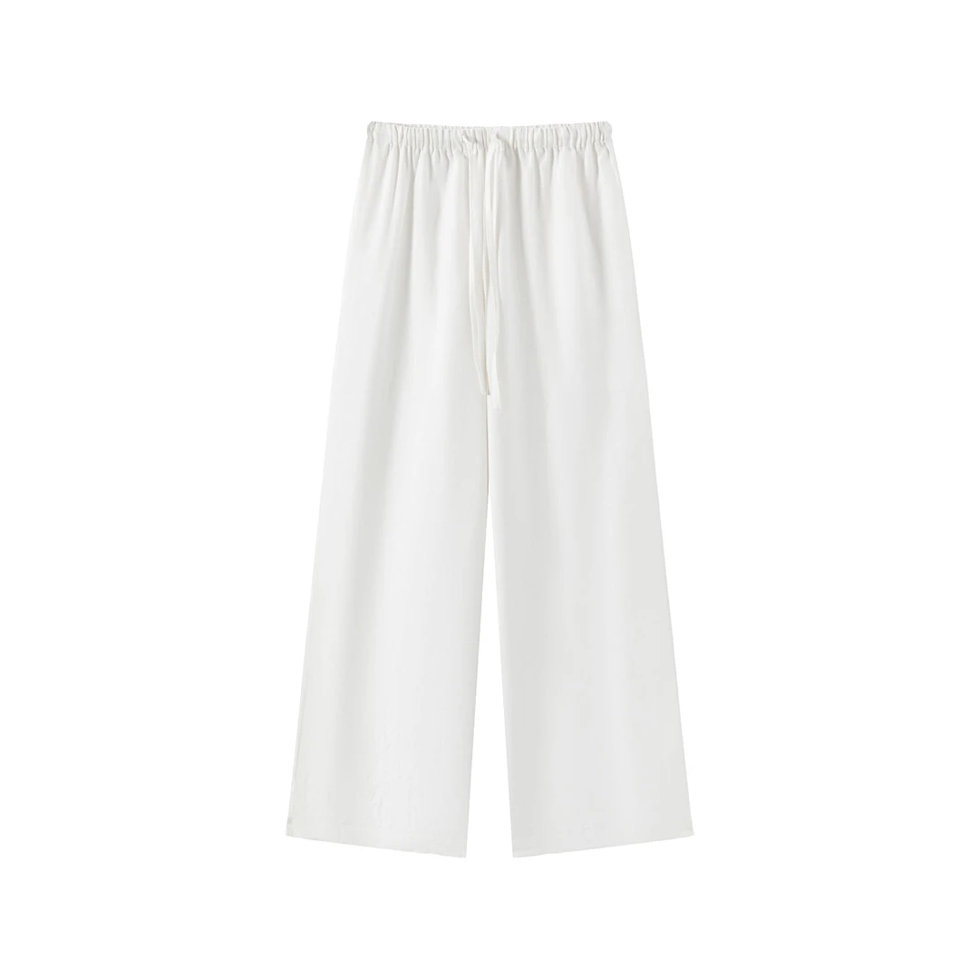 2025春夏100%法国亚麻抽绳直筒裤