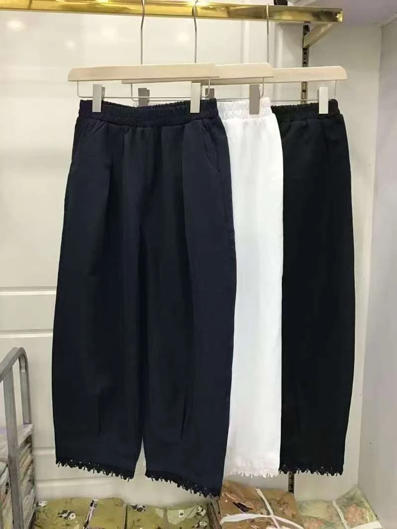 白色阔腿女夏季薄款褶皱裤