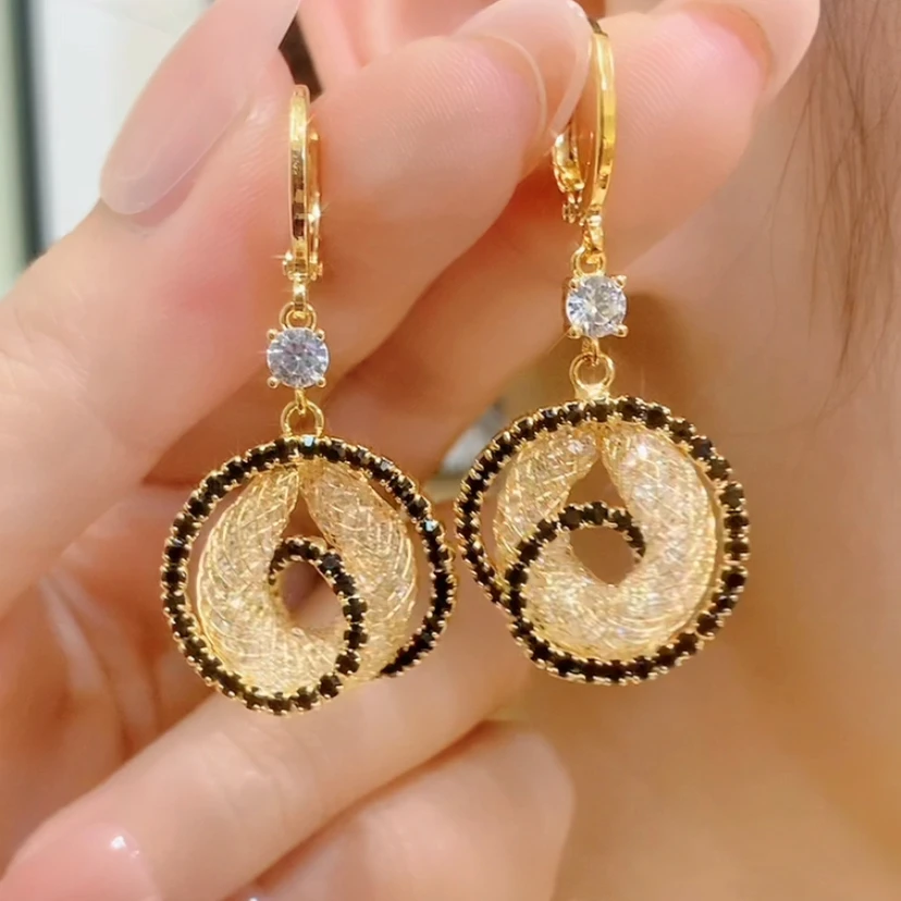 铜合金合成锆石耳饰 【圈住幸福】气质轻奢时尚百搭复古高端耳饰