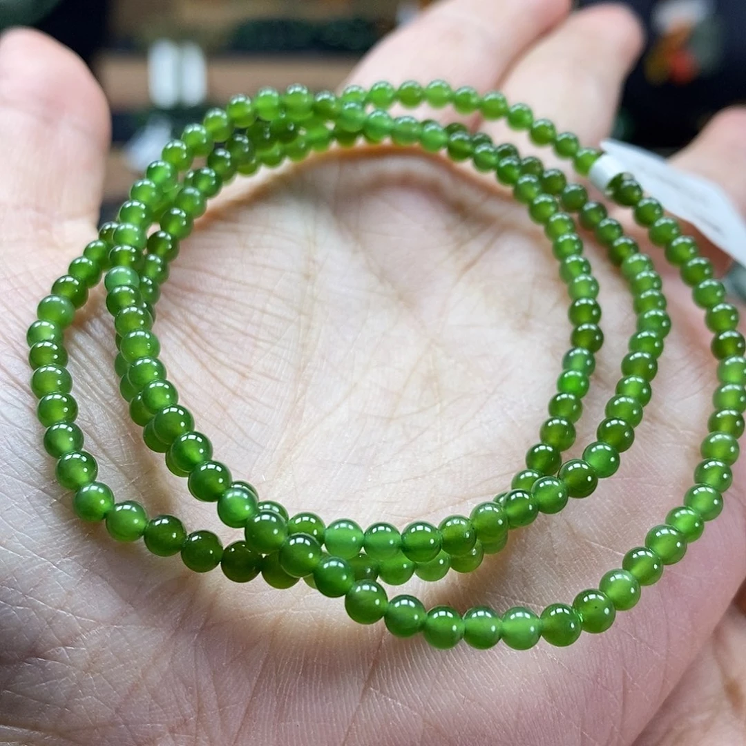 颈饰未镶嵌和田玉（碧玉）3mm阳绿
