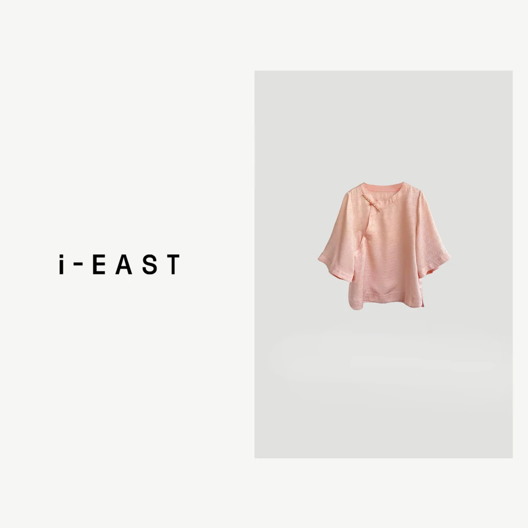 i-EAST 花下醉~新中式提花盘扣短款衬衫-4X S24193