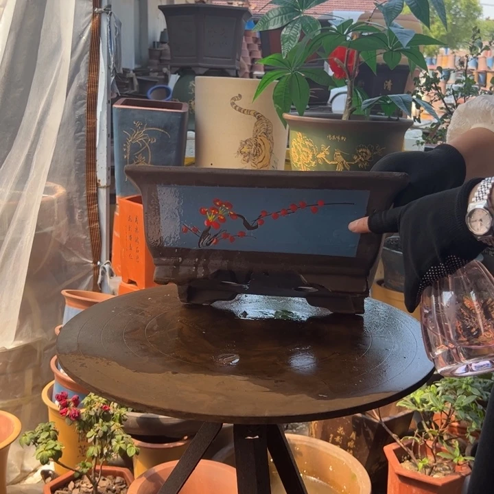 32蓝色点彩马槽花盆花盆