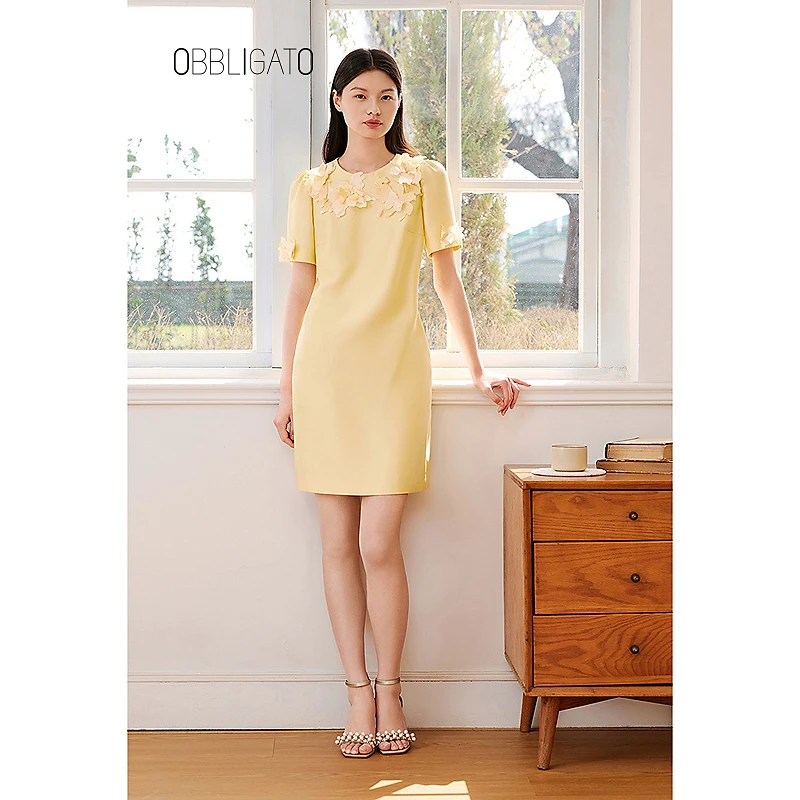 OBBLIGATO奥丽嘉朵2025夏季1C35205070新品立体花卉设计连衣裙