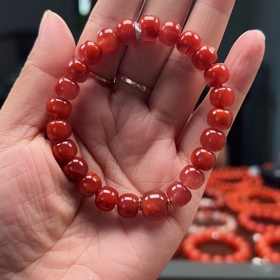 南红玛瑙未镶嵌九口老料紫云赤焰典藏级老型8mm