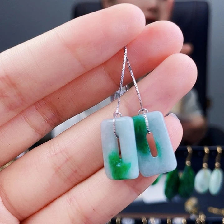 翡翠耳饰银S925镶嵌饰品