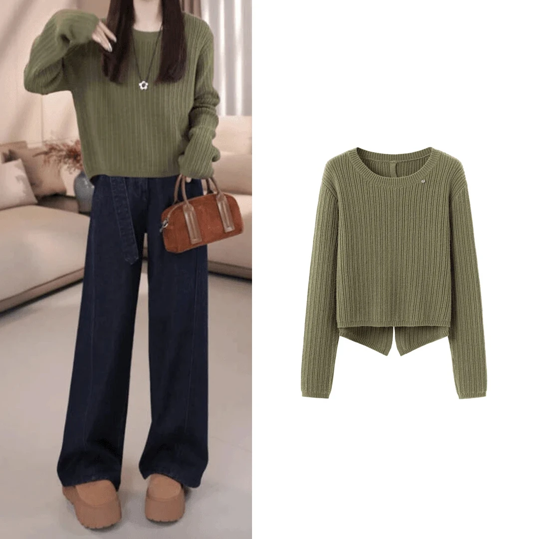 【迷失东京】2024秋冬新款时尚设计感气质后开叉百搭套头针织毛衣-3