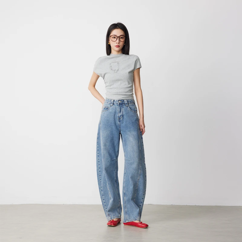 ATUMU弯刀裤系列 早春上新 丨中高腰宽松梨形牛仔裤AT361