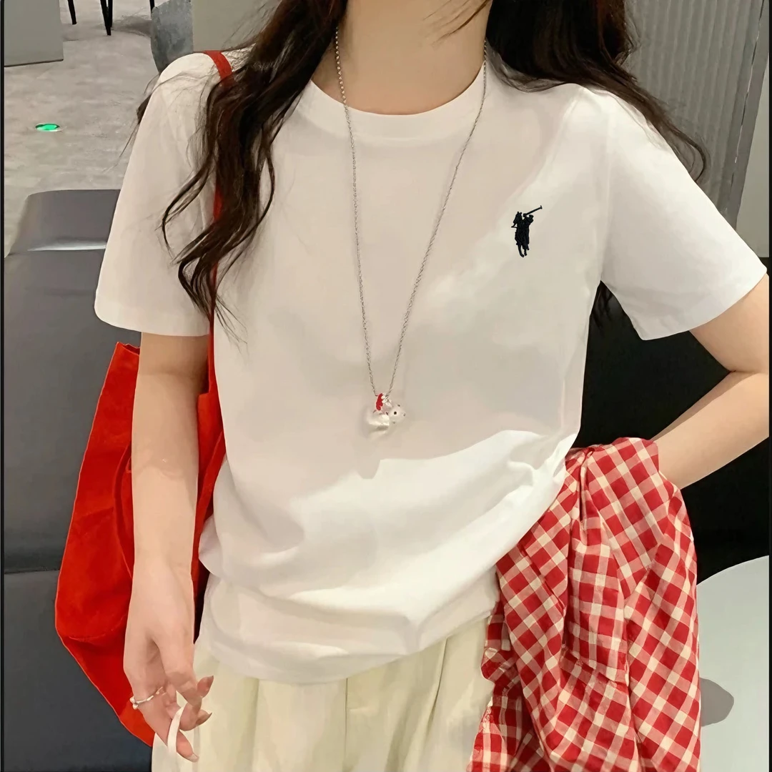 战马刺绣款重磅纯棉7A抗菌正肩短袖打底衫抗起球半袖T恤圆领上衣