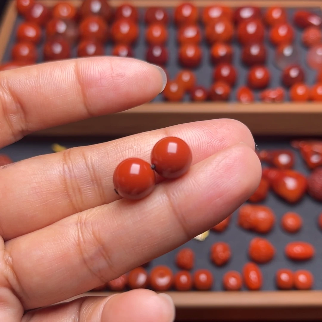 南红玛瑙配饰未镶嵌圆对珠9.6mm