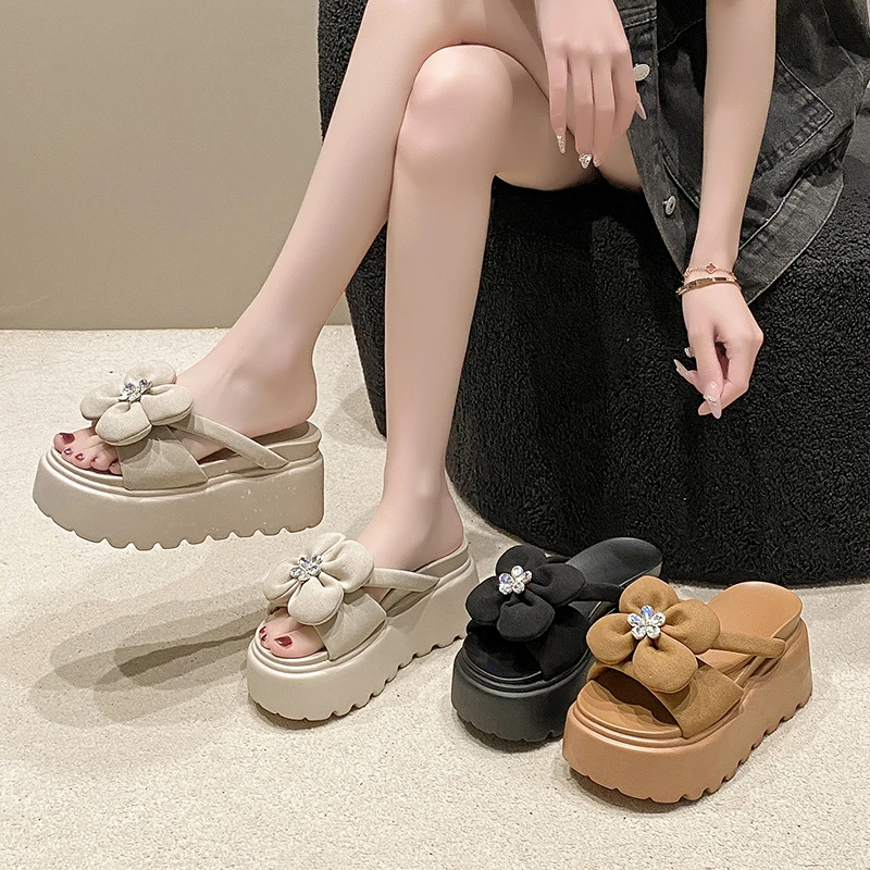 小个子厚底花朵仙女风夏外穿防滑网红百搭凉拖鞋ins韩版休闲拖鞋