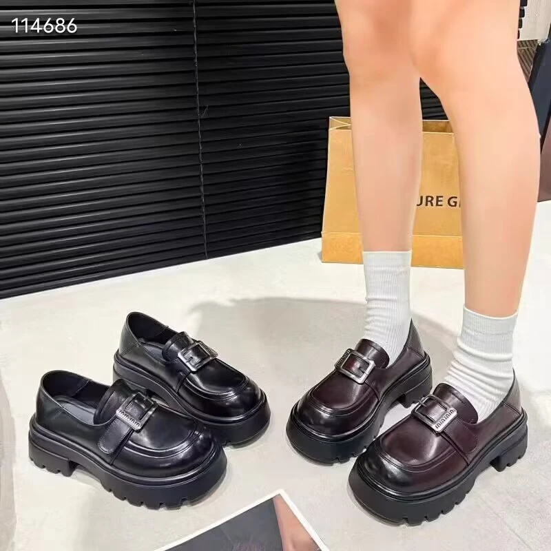 2817新品乐福鞋时尚百搭小皮鞋厚底松糕鞋舒适百搭女单鞋