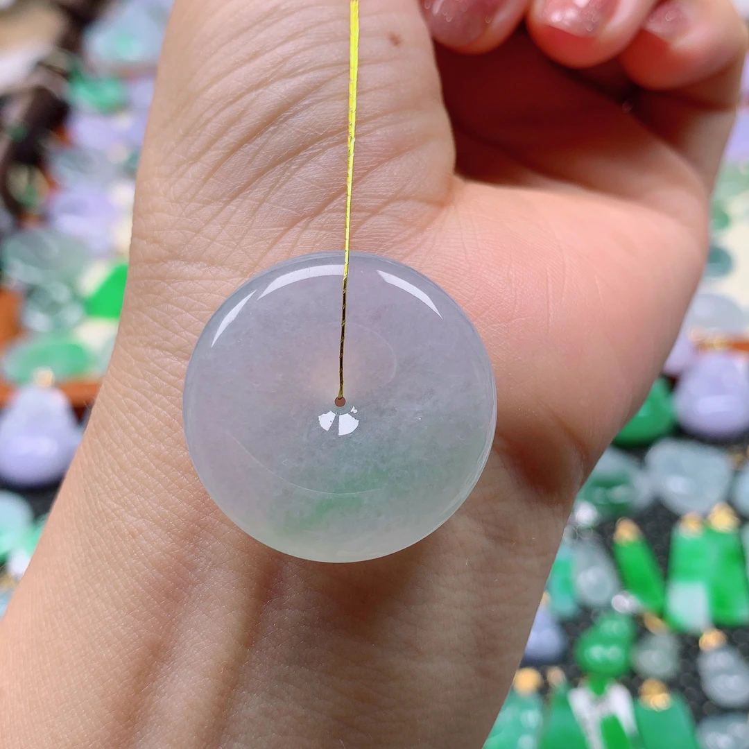 缅甸天然A货翡翠，冰飘花平安扣 编号233/909尺寸29.5-6.5