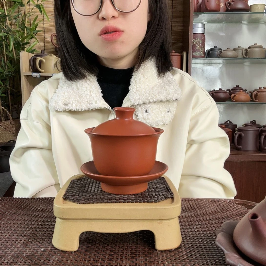 紫砂茶杯原矿朱泥元宝盖碗130CC左右没礼盒