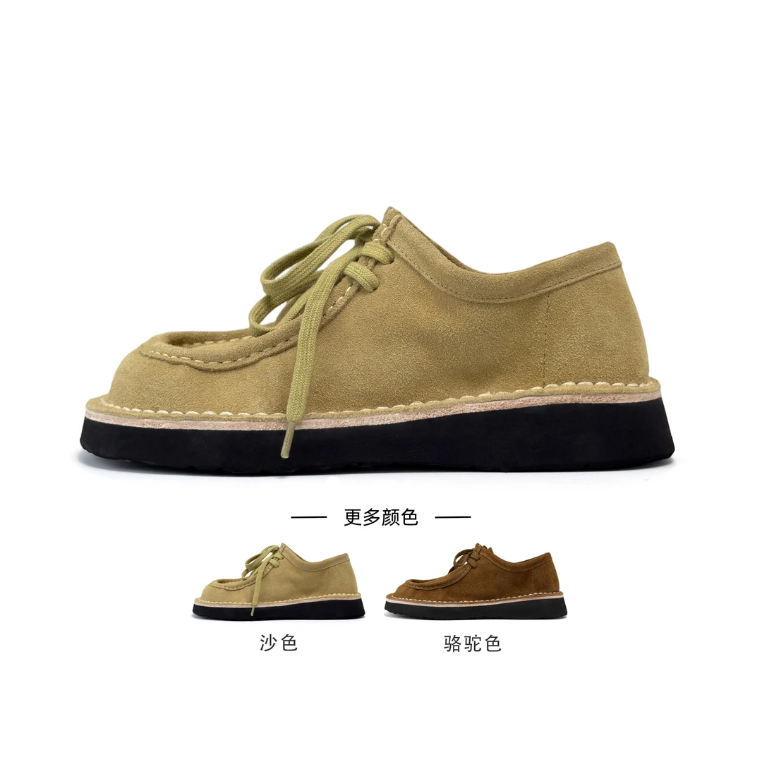 老罗同款复古乐福鞋高丝光牛反绒老钱风休闲鞋增高女鞋 YS-251035