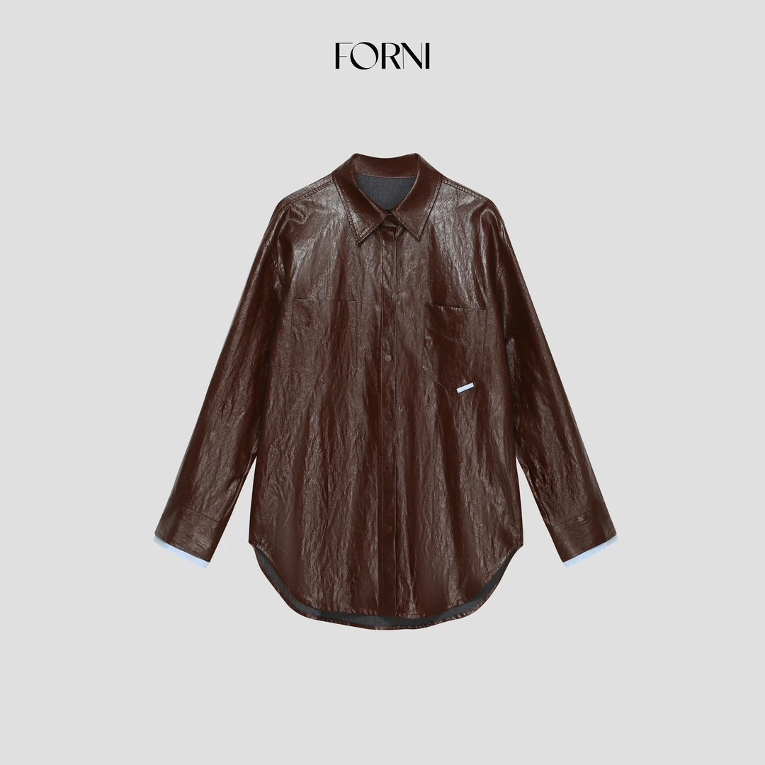 FORNI 皮面拼接衬衫