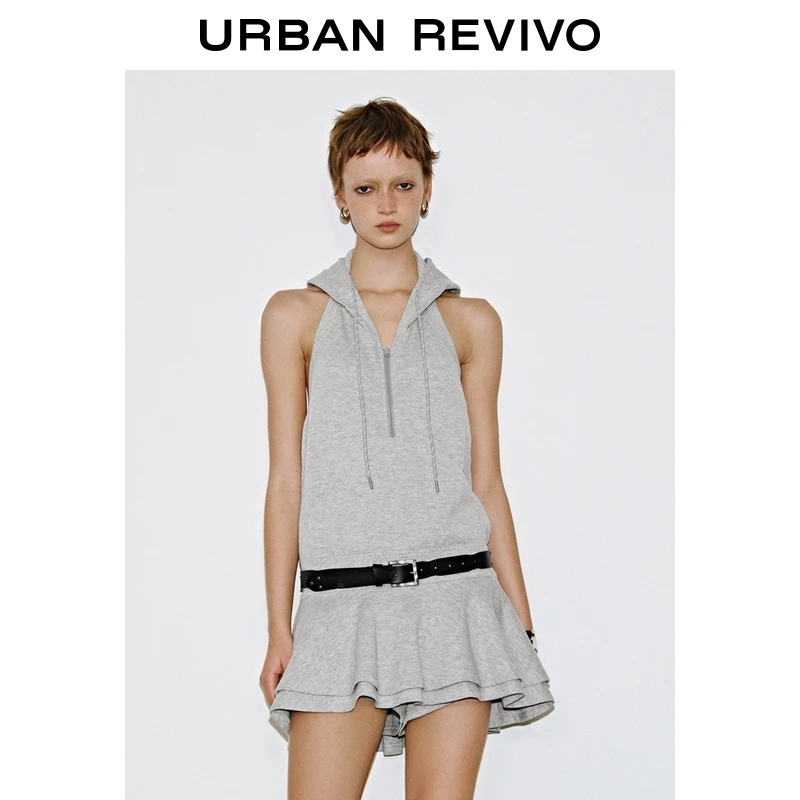 UR2025秋季新款女装潮流双层裙摆露背连帽连衣裙UYV750050