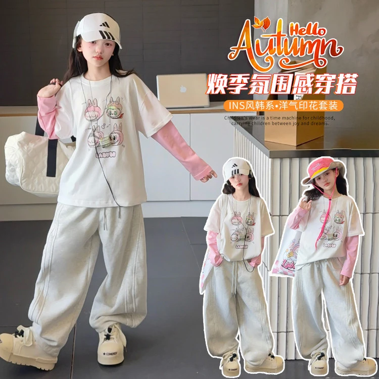 套头卫衣洋气氛围感米奇印花套装卡通动漫春秋中大女童长袖宽松