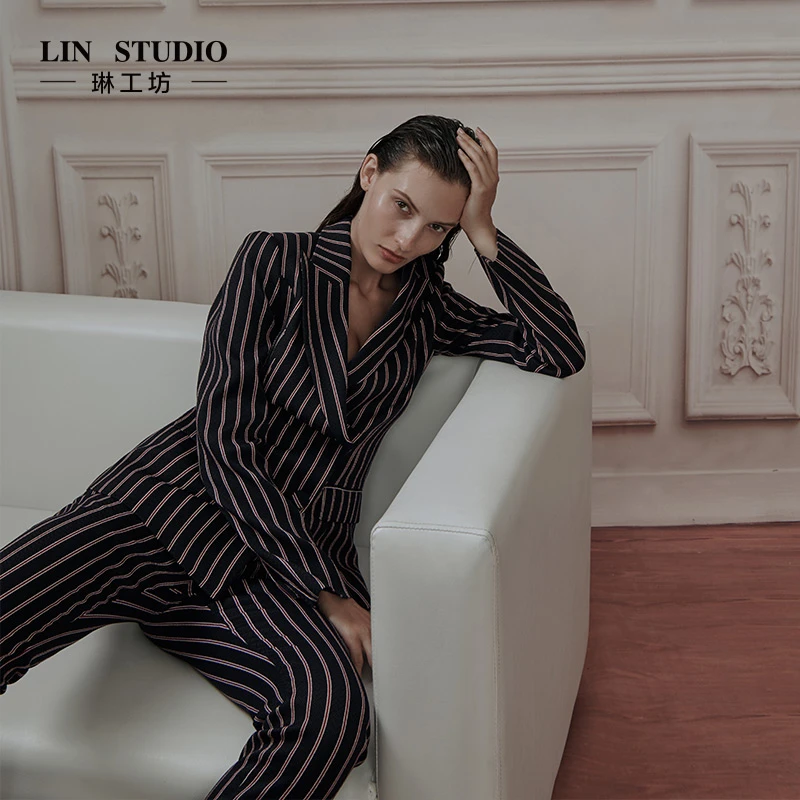 【特殊活动款 不支持退换 上衣+裤子】琳工坊紫色条纹套装唐琳设计