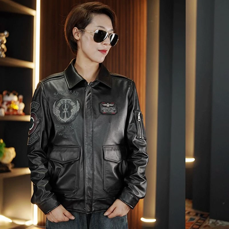 海宁真皮小牛皮 刺绣款 机车个性潮流个性款休闲短装皮夹克外套