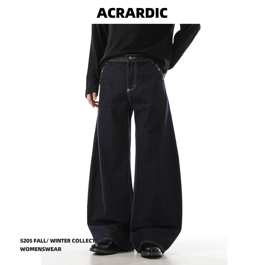 ACRARDIC潮牌简约撞钉弯刀牛仔裤男美式痞帅cleanfit阔腿百搭裤子