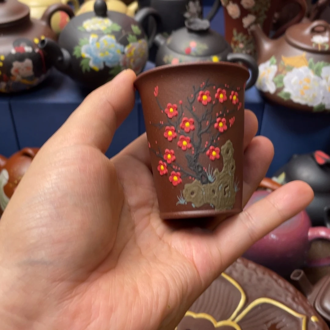 紫泥茶杯紫砂主人杯100cc