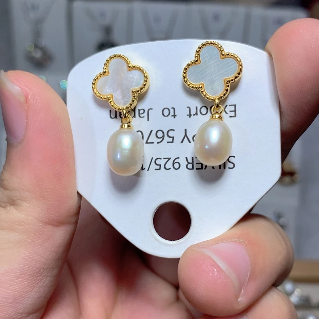 银S925镶嵌耳饰淡水珍珠