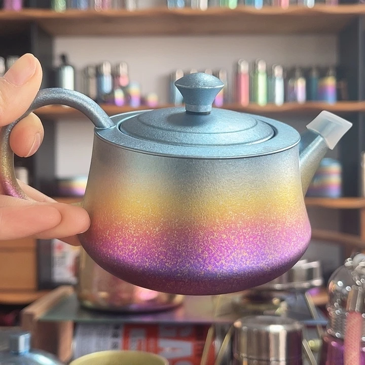 左***烟钛合金纯钛三清炫彩泡茶壶
