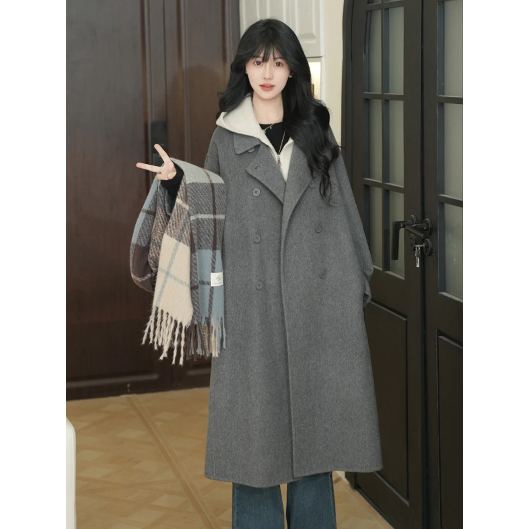 网红气质百搭时尚显瘦宽松中长款女装秋冬款小个子双面呢羊毛大衣