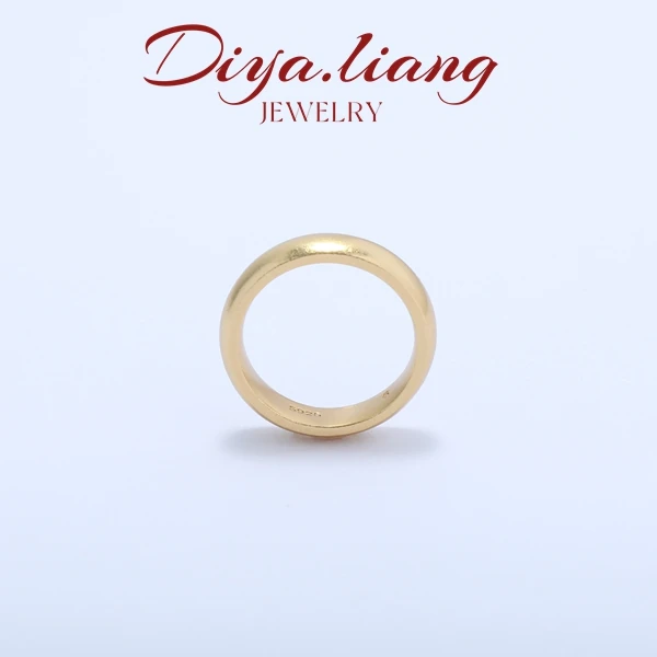 925银戒指 梁雅帝新品【星环】金色古法素圈百搭时尚纯银戒指