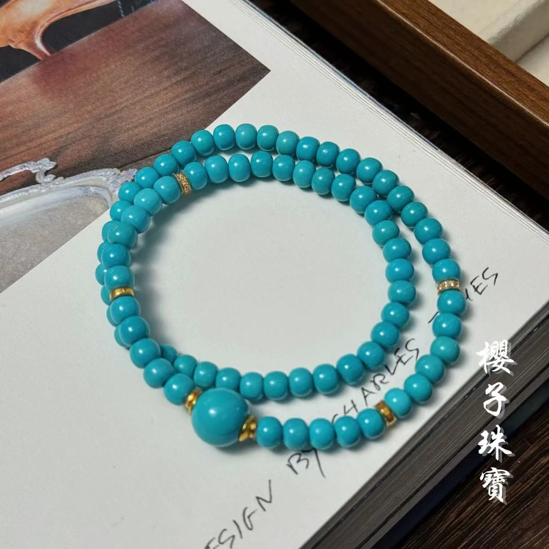 樱子 | 蓝天 18K金高瓷蓝绿松老型时尚百搭锁骨项链*YZLSX3737