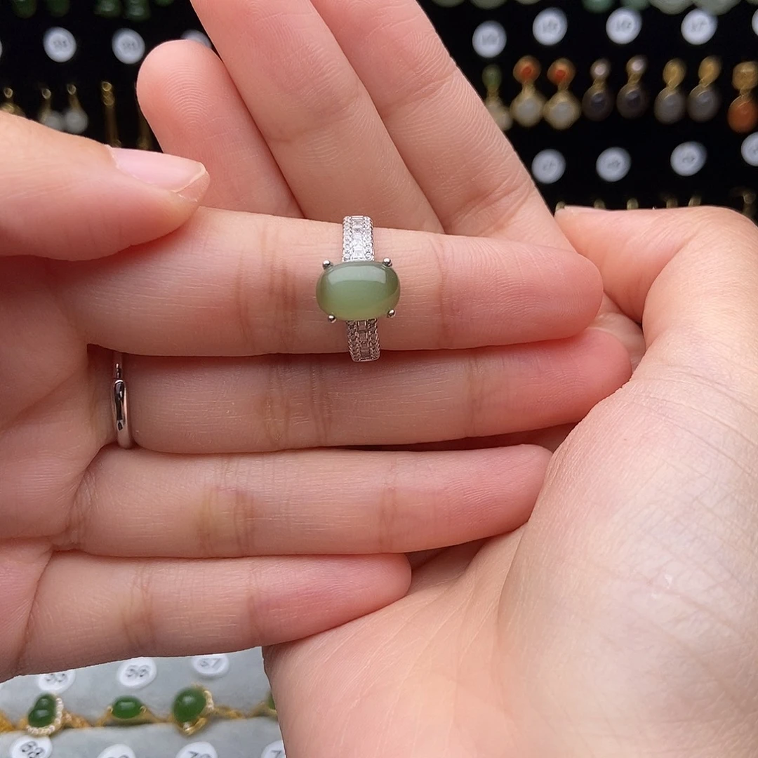 和田玉（碧玉）银S925镶嵌吊坠(不含链)