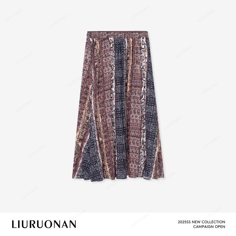 LIURUONAN 25SS【布达拉】复古小众设计感印花春夏薄款中长款半身裙