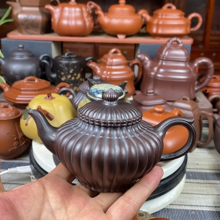 茶壶紫砂筋纹笑樱220cc原矿老紫泥还原烧