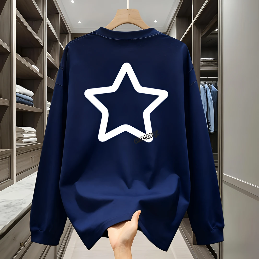 纯棉长袖男秋季美式复古T恤大码百搭韩版圆领男士宽松网红打底衫