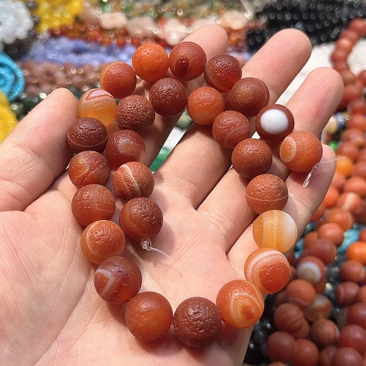 玛瑙/玉髓合金珠宝半成品橘皮老玛瑙一条14mm