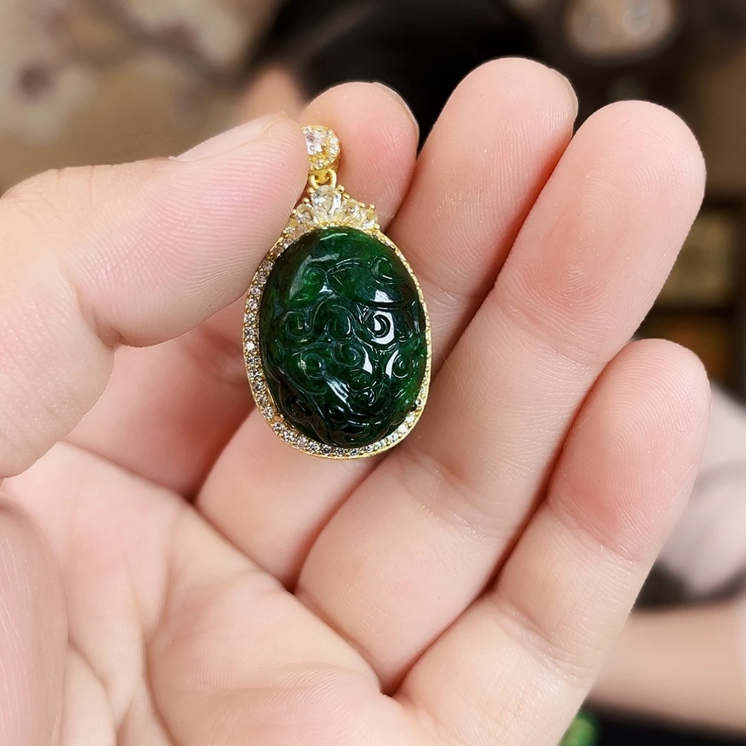 翡翠银S925镶嵌毛衣链吊坠