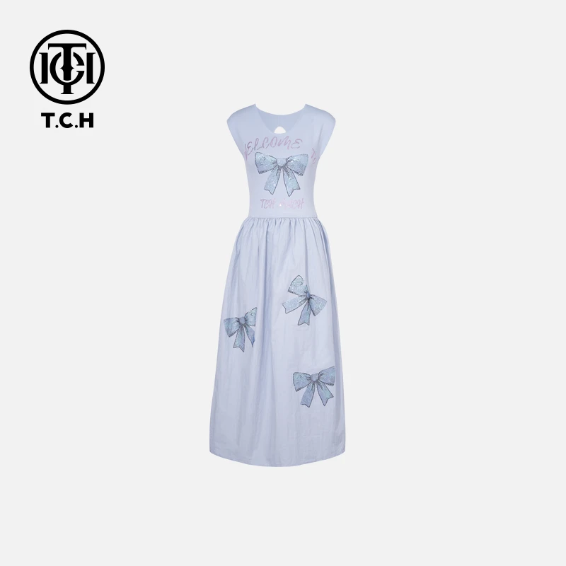 TCH轻奢烫钻工艺时尚休闲百搭气质连衣裙女T75B30E1039私服tch