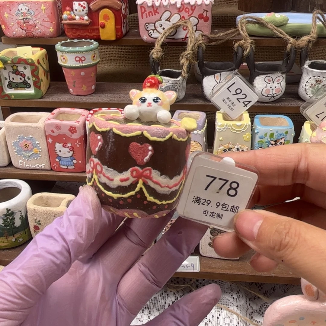 吃***醒778猫咪陶瓷花盆手绘