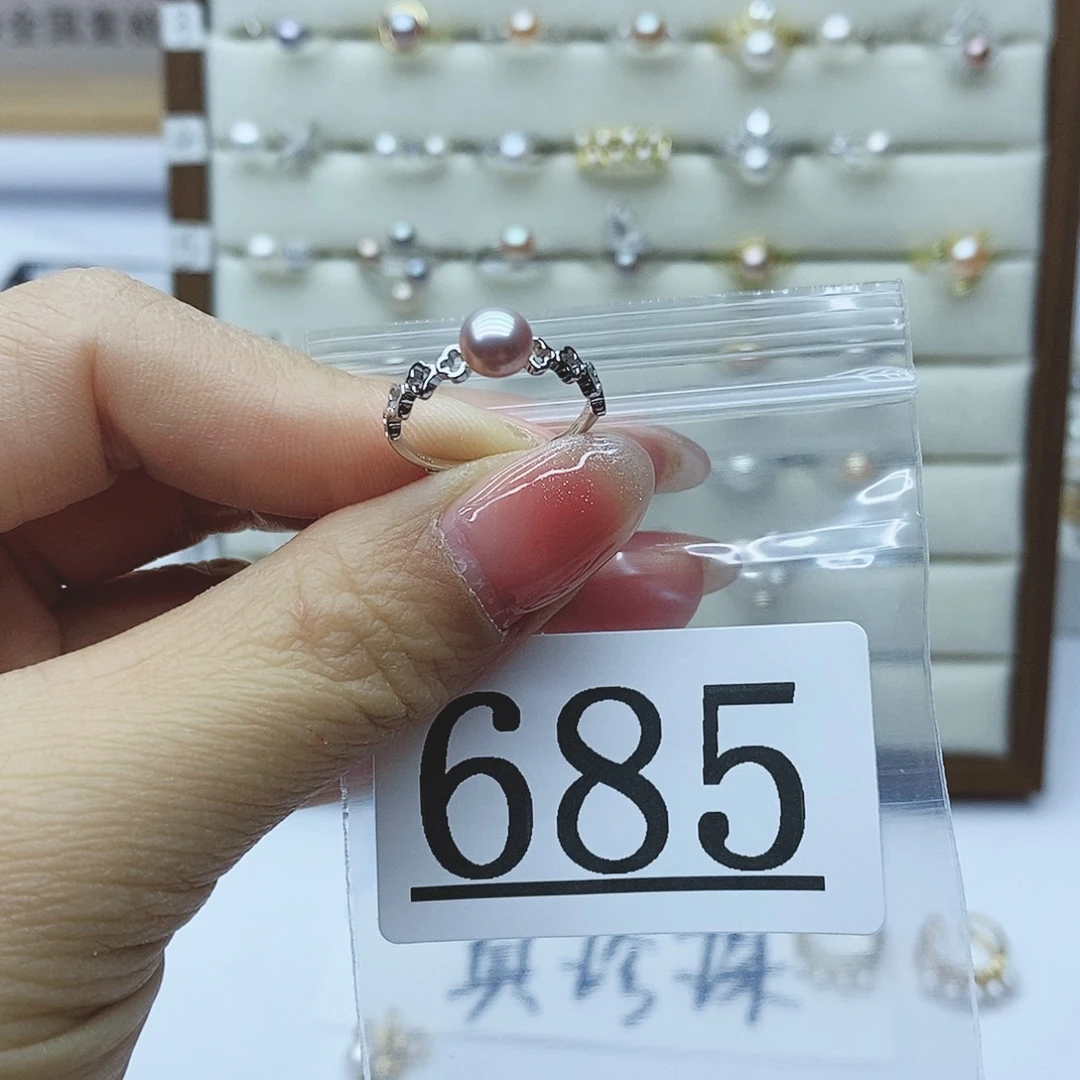 淡水珍珠戒指银S925镶嵌随**在685
