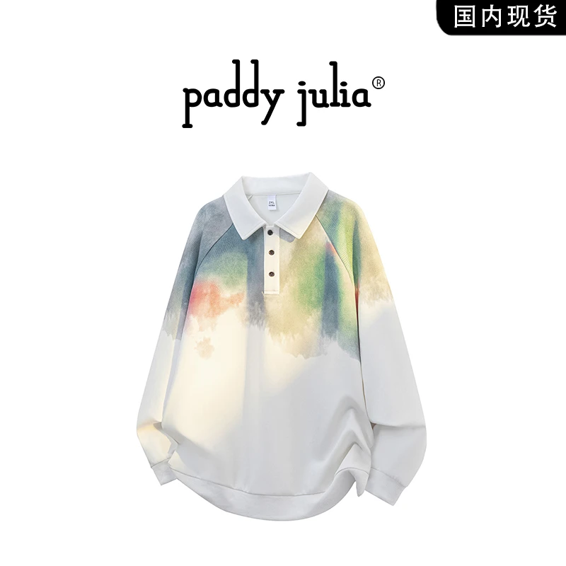 Paddy julia美式复古潮牌扎染卫衣男春秋季印花宽松百搭长袖上衣
