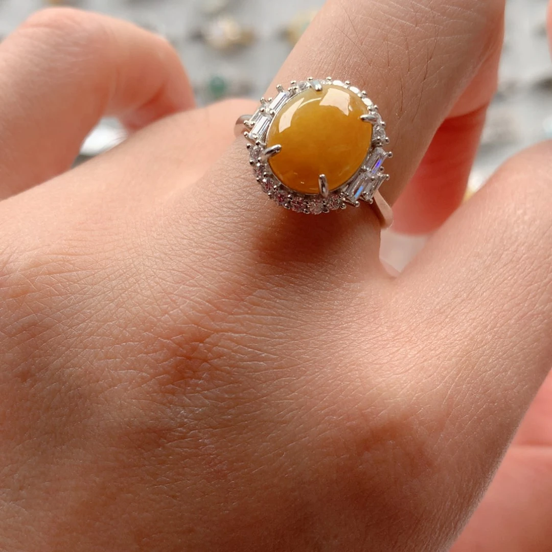 翡翠银S925镶嵌颈饰戒指