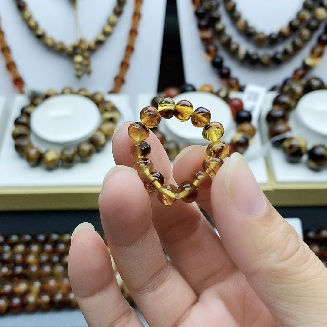 琥珀颈饰未镶嵌琥珀指环随机