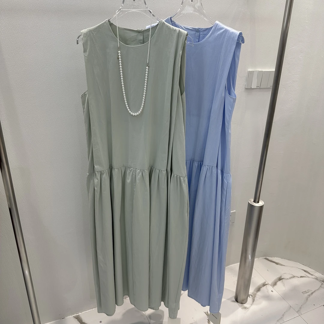套头无袖背心裙中长裙长裙连衣裙均码女装中长款蓝色潮流韩版宽松