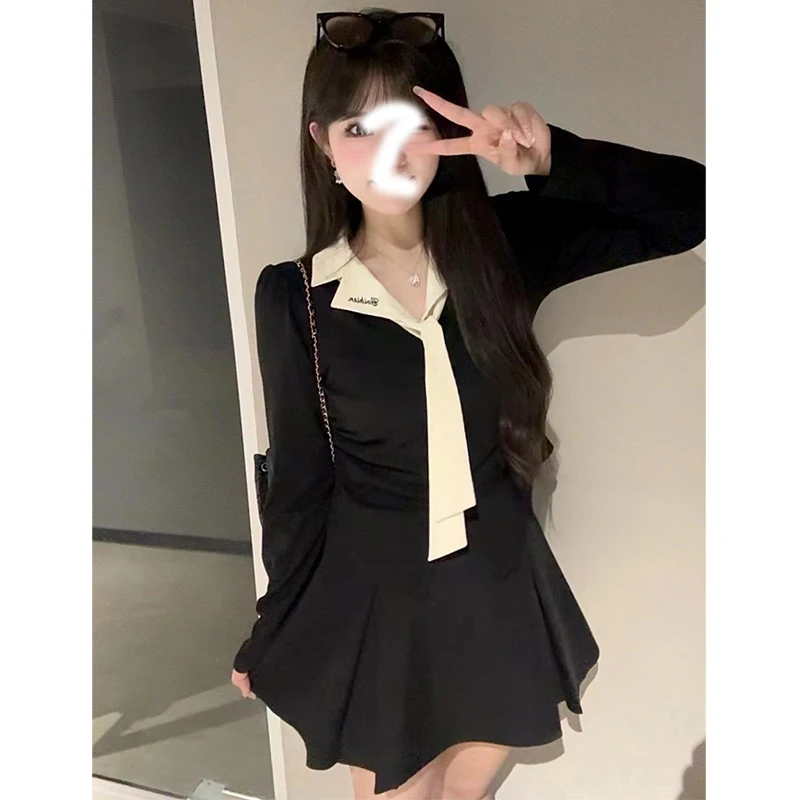 【8046】2025长袖正肩上衣女撞色刺绣polo领气质修身显瘦辣妹衬衣