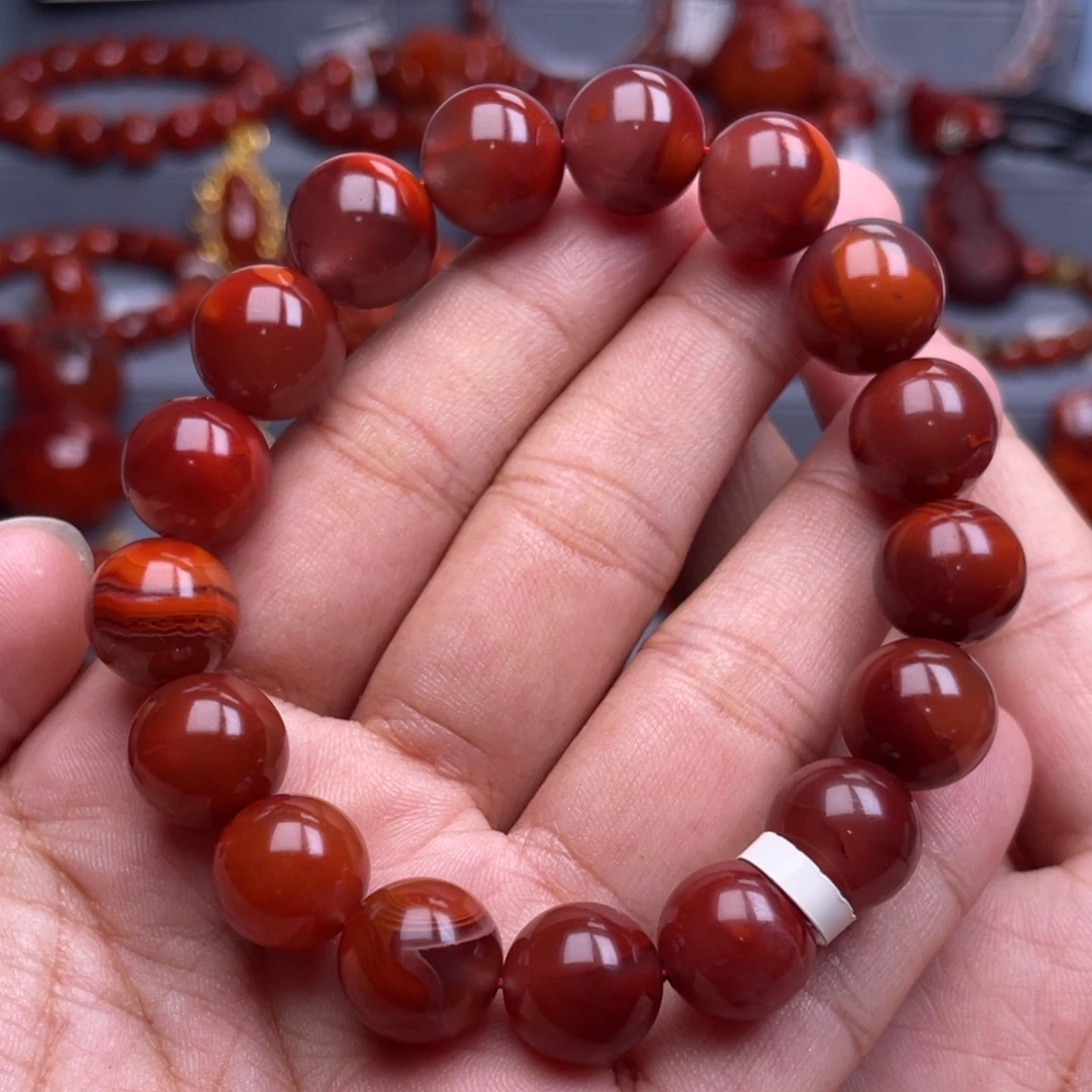 南红玛瑙未镶嵌珠宝奇石单圈12mm
